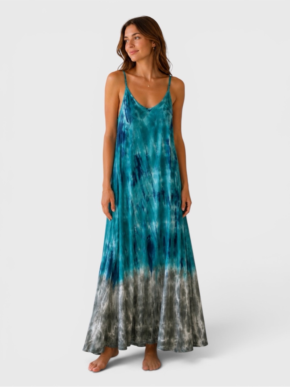 506 10/$50🏄🏻‍♀️ Mexicali Blues Tie Dye Rayon Maxi Sundress with Spaghetti Straps